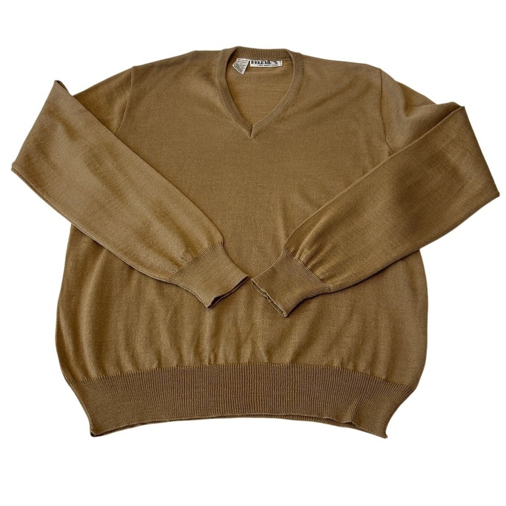 Filene's The Men's Store Sweater Men's Pullover V Neck Tan Wool Blend Size Large